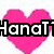 Pixelated heart-shaped icons with overlaid text, one pink with "HanaT" and one blue with "Fashion" on left, a rainbow flower with "Loves" on right.