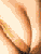 Pixelated abstract composition of curved brown and orange shapes against a light beige background with scattered white pixels.
