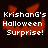 A pixelated Halloween-themed icon with a red pumpkin face and white text reading "KrishanG's Halloween Surprise!" on a dark background.