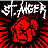 Pixelated red and black icon with white text at top, featuring a stylized red figure against a black background with red splatter effects.