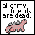 Pixelated image with black text reading 'all of my friends are dead.' and a pink dinosaur-like creature below.