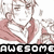 Pixelated anime-style character in red jacket and white shirt with text "AWESOME" below, showing two distinct facial expressions across frames.