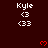 Dark red background with repeated white text 'Kyle' and '<3 <33', scattered red heart symbols, and a gray rectangular overlay in the bottom-right corner.