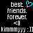 Pixelated text and symbols on black background with cyan heart symbol above 'best friends. forever.'