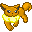 Animated sequence of a small creature with changing coloration and pose , showing transitions between brown, blue, yellow, and red forms against white backgrounds