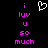 Pixelated text and heart symbol on black background, with pink text reading 'i luv u so much' in two vertical