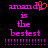Pixelated text in bright pink on black background with orange heart symbol replacing 'o' in 'amanda', repeated twice side-by-side.
