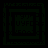 Dark green background with black square outlines and pixelated text fragments in light green and white.