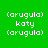 (arugula) katy (arugula) text on green background with alternating bright and dark green horizontal bars.
