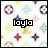 Animated contact sheet of six frames showing a repeating pattern with the name "layla" in pixelated text over a multicolored monogram background.