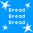 Blue background with white stars and repeated 'Bread' text in pixelated font.