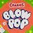 Pixelated graphic with orange circular background and white text 'BLOW POP' over green backdrop, accompanied by light blue text reading 'Mr Owl,' and 'how many licks?!'