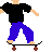Pixelated character on skateboard with text overlays and a 'no posers' symbol.