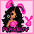Pixel art contact sheet showing two frames of an animated icon: left frame features a cartoon woman with bunny ears and pink outfit, right frame shows green text on dark background.
