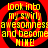 Four identical display red and black spiral patterns with yellow text reading "look into my swirly awesomeness and become mine!" on a black background