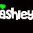 Animated text repeats 'ashiey' in white pixelated font with green hearts above each letter on black background, transitioning to gray rectangle.