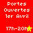 Red background with white pixelated text reading 'Portes Ouvertes 1er Avril' and '17h-20h' across four , each with a star symbol changing from yellow to orange