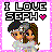 Pixel art icon with pink border showing two pixelated figures embracing, text "I LOVE SEPH" above and a pink heart symbol.