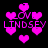 Pixelated pink text and heart shapes on black background, with 'LOVE LINDSEY' repeated and a martini glass symbol.