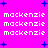 Bright pink background with blue star shapes and repeated white text 'mackenzie' in pixelated font across the image.