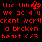 Red pixelated text on black background reads 'the thing the things we do 4 u we do 4 u aren't wortharen't worth a broken a broken heart </3 heart </3' with a red heart symbol replacing 'thing' in first line.