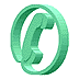 Animated sequence of a green telephone handset icon rotating within a circular frame, showing multiple angles of the handset and frame.