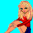 Animated contact sheet of a blonde cartoon character in red top and blue skirt with 'Alone' text across frames on cyan background