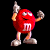 A pixelated red M&M character with white shoes and gray gloves stands against a black background on the left, while green text reading "Original Icons .com" appears on a dark green background to the right.