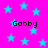 Bright pink background with scattered cyan stars and repeated black text reading 'Gabby' in pixelated font.