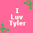 Pink background with repeated white text "I Luv Tyler" and green pixelated square animations in corners.