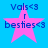 Blue background with four identical pink star icons arranged in a , each containing blue text reading "Vals<3" above "r" above "besties<3"