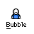 Animated contact sheet of a pixel art buddy icon showing sequential bubble animation frames with consistent character design and text label.