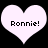 Two white heart shapes with black text 'Ronnie!' inside each, set against a black background.