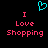 A static pixel art image with a black background, featuring a cyan heart symbol above pink text reading "I Love Shopping" in two identical vertical