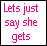 Pixelated comic-style image with pink text and a character in yellow top, gray skirt, red legs, brown hair, blue necklace