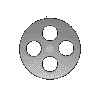 A grayscale film reel icon in various states of rotation and perspective, showing circular frames with central hub and perforated edges.
