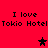 Red background with repeated black text "I love Tokio Hotel" and three star symbols in different states.