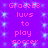 Pixelated text on a purple background with light blue sparkles, repeating 'Grace88 luvs to play soccer' in pink letters.