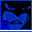 Blue-toned cartoon face with downturned mouth and raised eyebrows, featuring a small dark square containing 'R' in bottom-left corner.