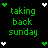 A static contact sheet of two identical animated frames showing green pixelated text "taking back sunday" with heart symbols on a black background.