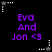 Black background with purple text 'Eva And Jon <3' repeated in a , surrounded by white and gray star-shaped corner markers