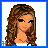 A 4-frame pixel art contact sheet showing a cartoon female character with long brown hair, blue crop top, white shorts, and white knee-high boots across four panels: full face, torso, legs, and stylized text.