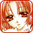 Pixelated static icon of a character with reddish-brown hair and closed eyes, rendered in warm tones against a white background with red border.