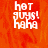 Pixelated white text on orange background reads 'hot guys! haha' in three lines, with a gray rectangular area on the right side.