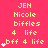 A static image with a bright pink background displays repeated text and small white star icons . The text includes 'JEN', 'Nicole', 'biffles', '4 life', and 'bff 4 life' in yellow pixelated font, with some instances of the last phrase featuring an additional white star icon next to it