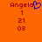 A static orange background displays two identical text blocks with red pixelated numbers and letters, one featuring a blue heart symbol replacing the 'o' in 'Angela'.
