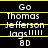 Static image with yellow horizontal lines and white text on black background, displaying 'Go Thomas Jefferson Jags!!!!! 8D' repeated in three