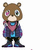 Pixelated cartoon bear with large eyes, wearing a pink bandana and blue-purple jacket over black pants.