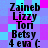 Pixelated text list of names and symbols on a blue-purple checkered background with no visible animation changes.