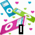 Animated icon with three overlapping music players in blue, green, and pink on white background with scattered hearts; two white hearts on light blue background; 'Summer' text over palm tree sunset scene.